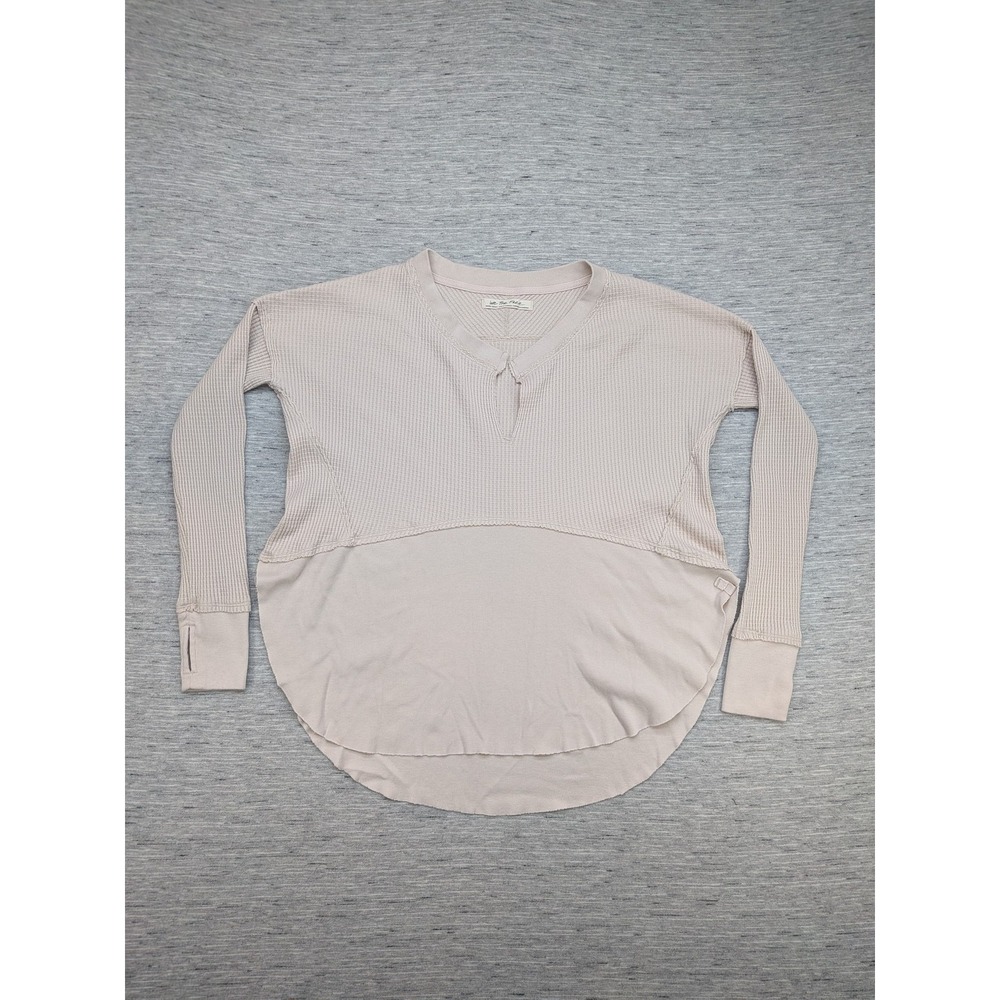 We The Free‎ Monterey Themal Pullover Womens XS Beige Pink Waffle Knit Scoop Hem